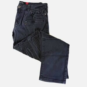 Makobi MK Moto Distressed Jeans Biker Style Black Denim Men's Size 36x32